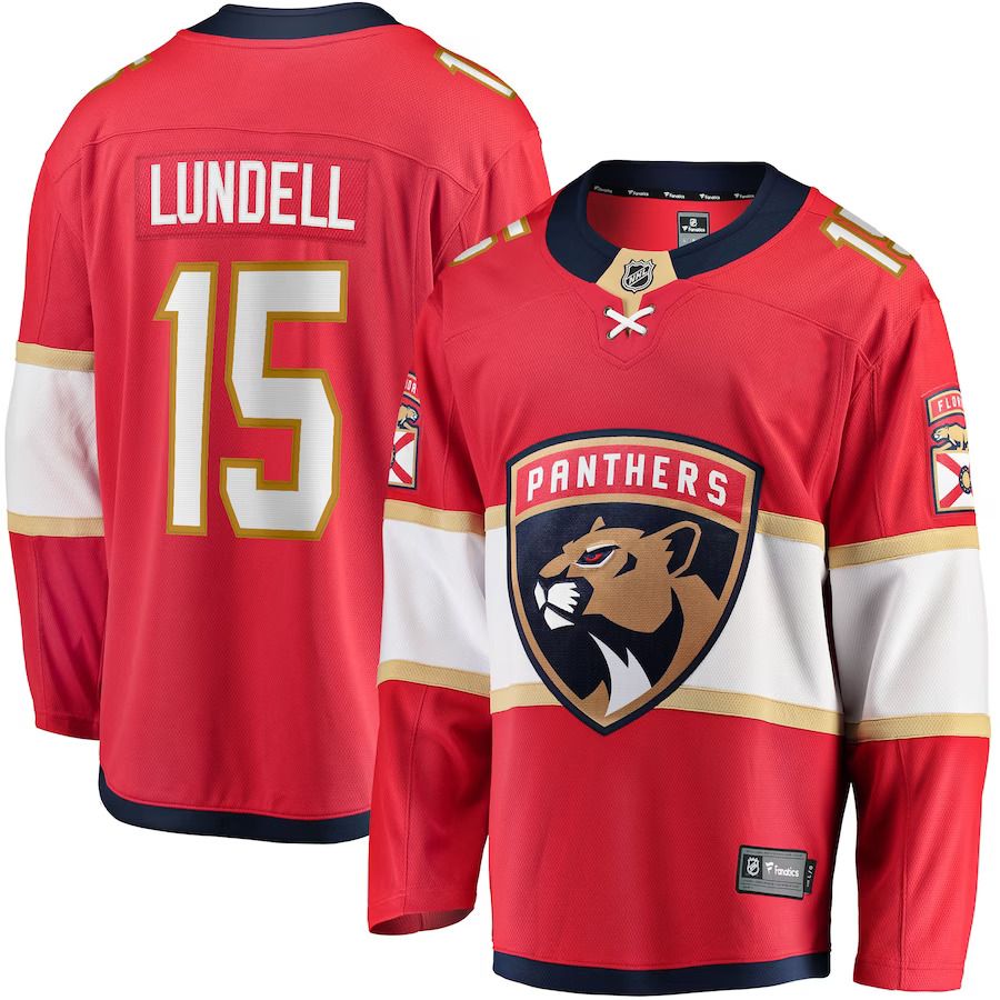 Men Florida Panthers 15 Anton Lundell Fanatics Branded Red Home Breakaway Player NHL Jersey
